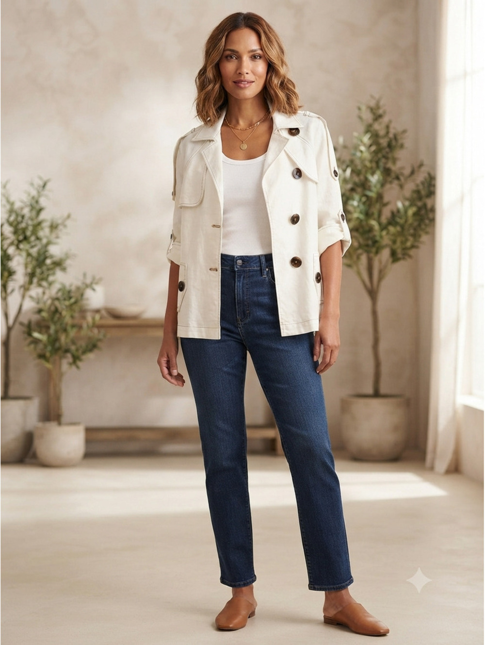 Chico's White Linen Blend Button Front Jacket Size 2